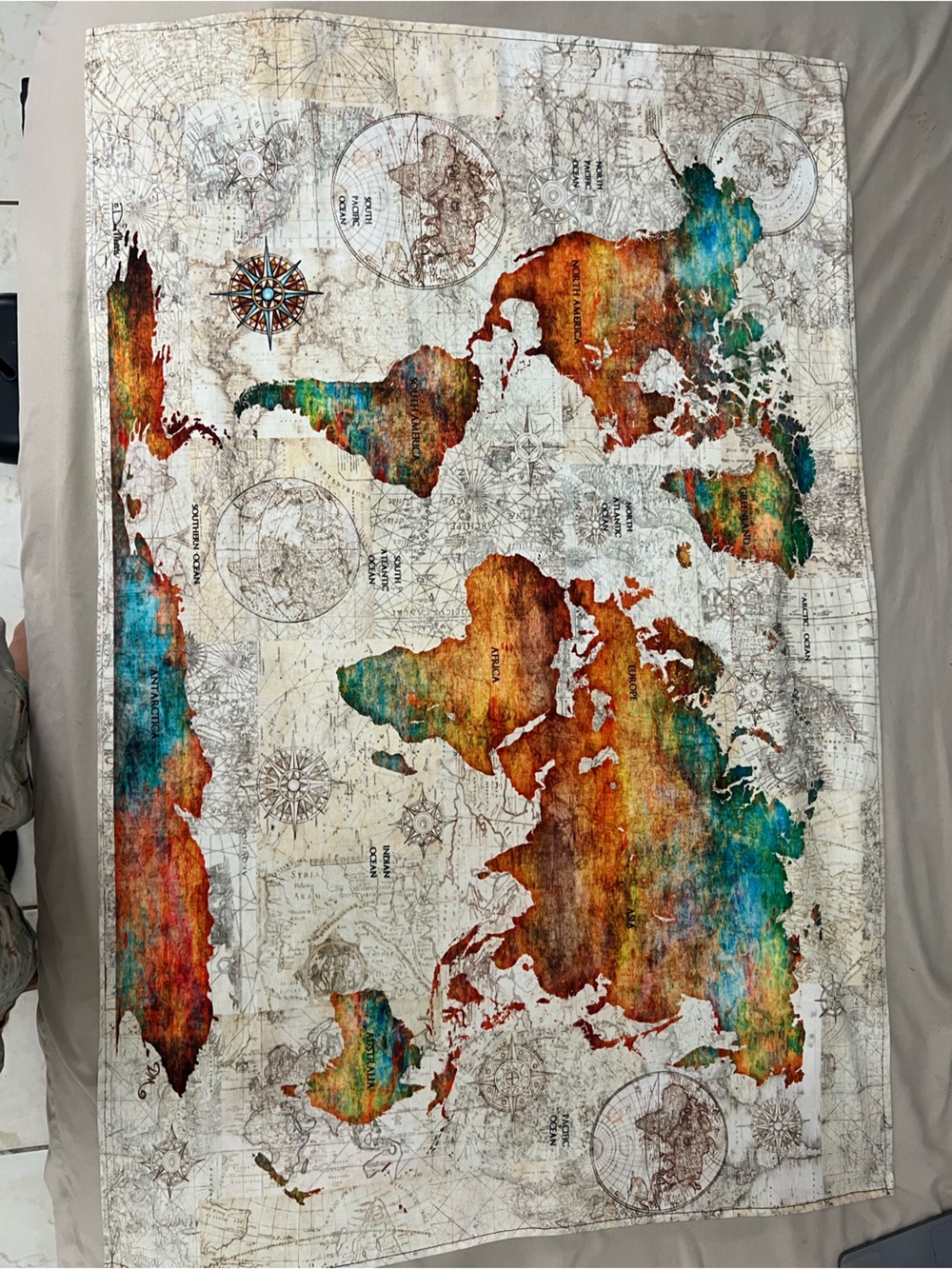 World Map Fabric Wall Tapestry in Multicolor - Picture 2 of 10